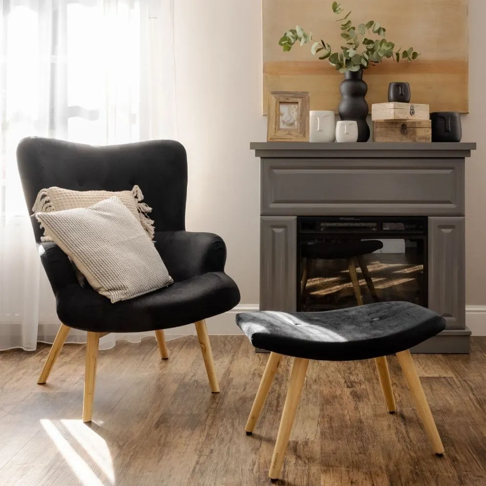 Fotel tapicerowany MOSS czarny z pikowaniami | MIRAT styl SKANDYNAWSKI, VINTAGE