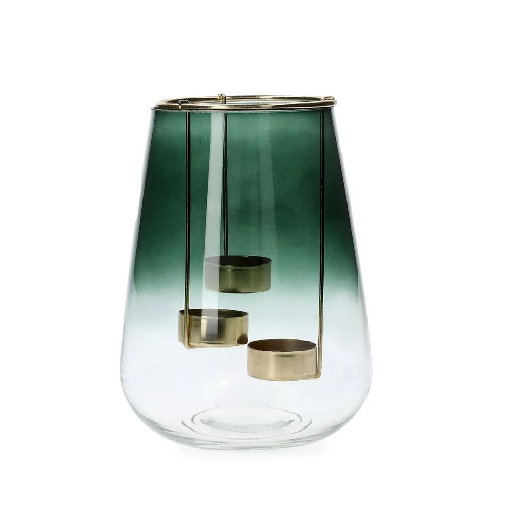 Lampion GALIA szklany z uchwytami na tealight zielony 15x20 cm | MIRAT