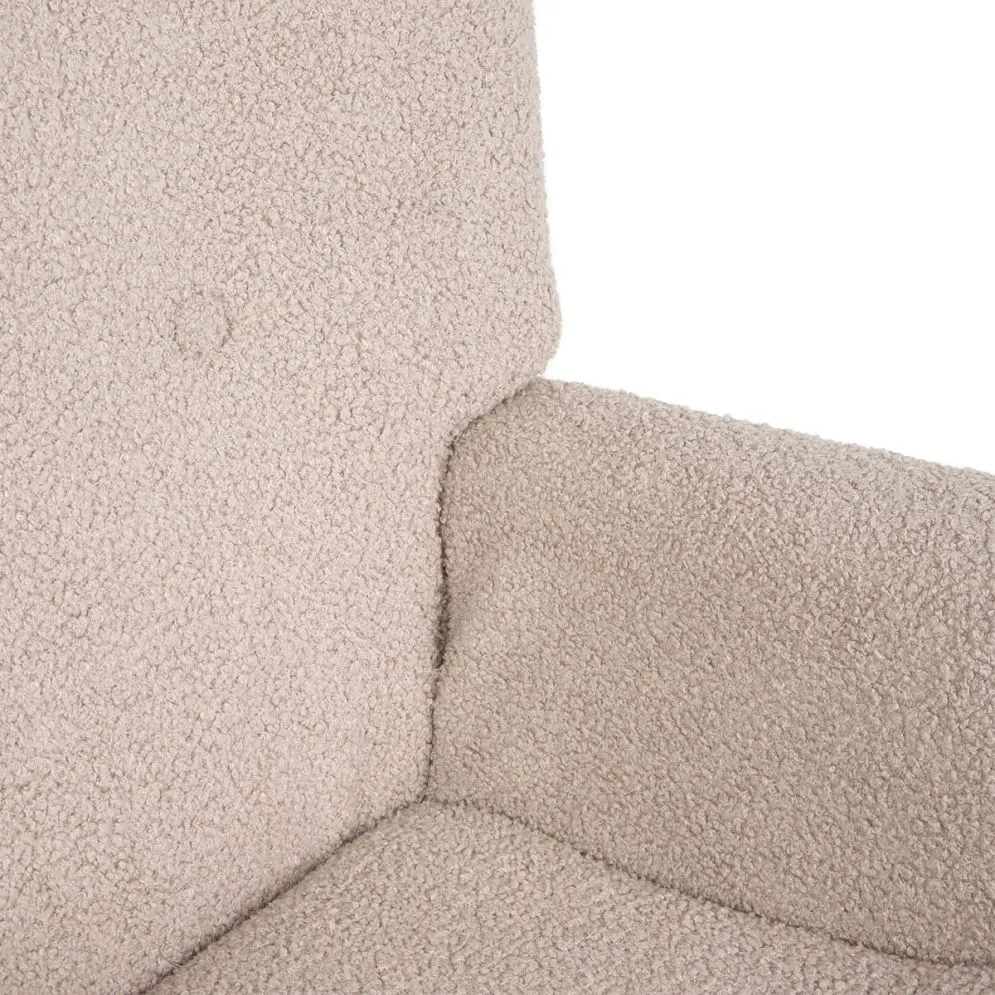 Fotel tapicerowany MOSS w tkaninie TEDDY BOUCLÉ beżowy z pikowaniami| MIRAT styl SKANDYNAWSKI
