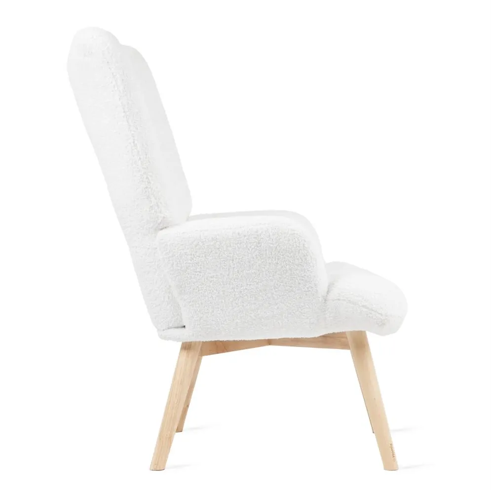 Fotel TEDDY MOSS w tkaninie TEDDY BOUCLÉ biały |MIRAT styl SKANDYNAWSKI