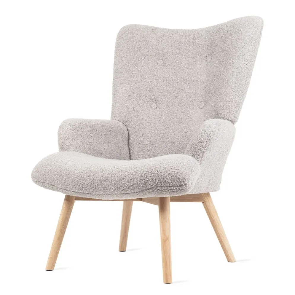 Fotel tapicerowany MOSS TEDDY BOUCLÉ jasnoszary z podłokietnikami | MIRAT styl SKANDYNAWSKI