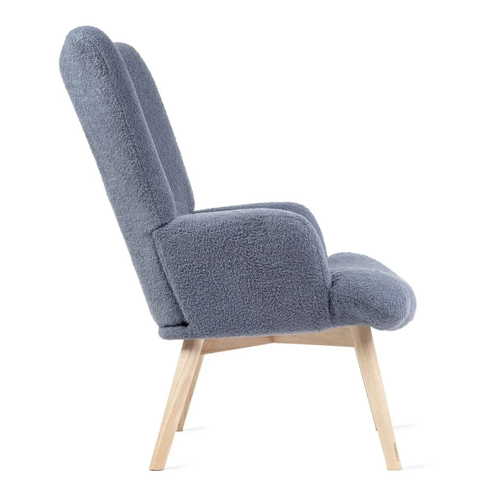 Fotel do salonu MOSS w tkaninie TEDDY BOUCLÉ granatowy | MIRAT styl SKANDYNAWSKI