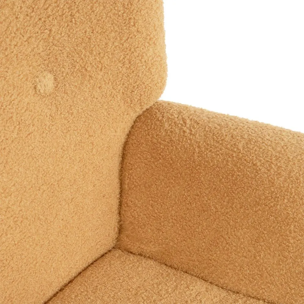 Fotel tapicerowany MOSS w tkaninie TEDDY BOUCLÉ musztardowy | MIRAT styl SKANDYNAWSKI