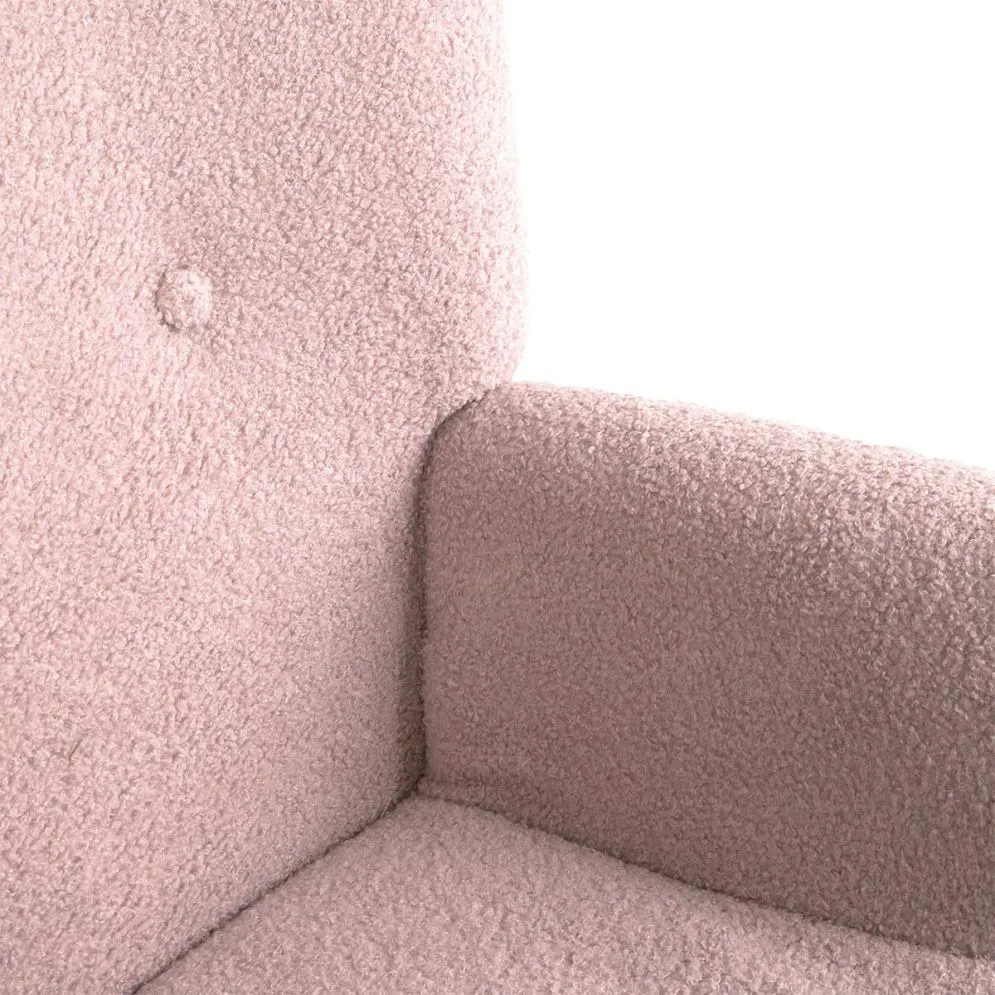 Fotel tapicerowany MOSS w tkaninie TEDDY BOUCLÉ różowy z podłokietnikami | MIRAT styl SKANDYNAWSKI