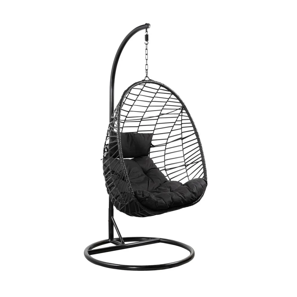 Huśtawka SOLEI na metalowym stelażu z poduszką 95x95x195cm czarna | MIRAT