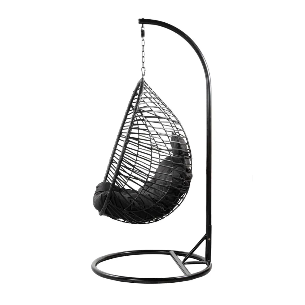 Huśtawka SOLEI na metalowym stelażu z poduszką 95x95x195cm czarna | MIRAT
