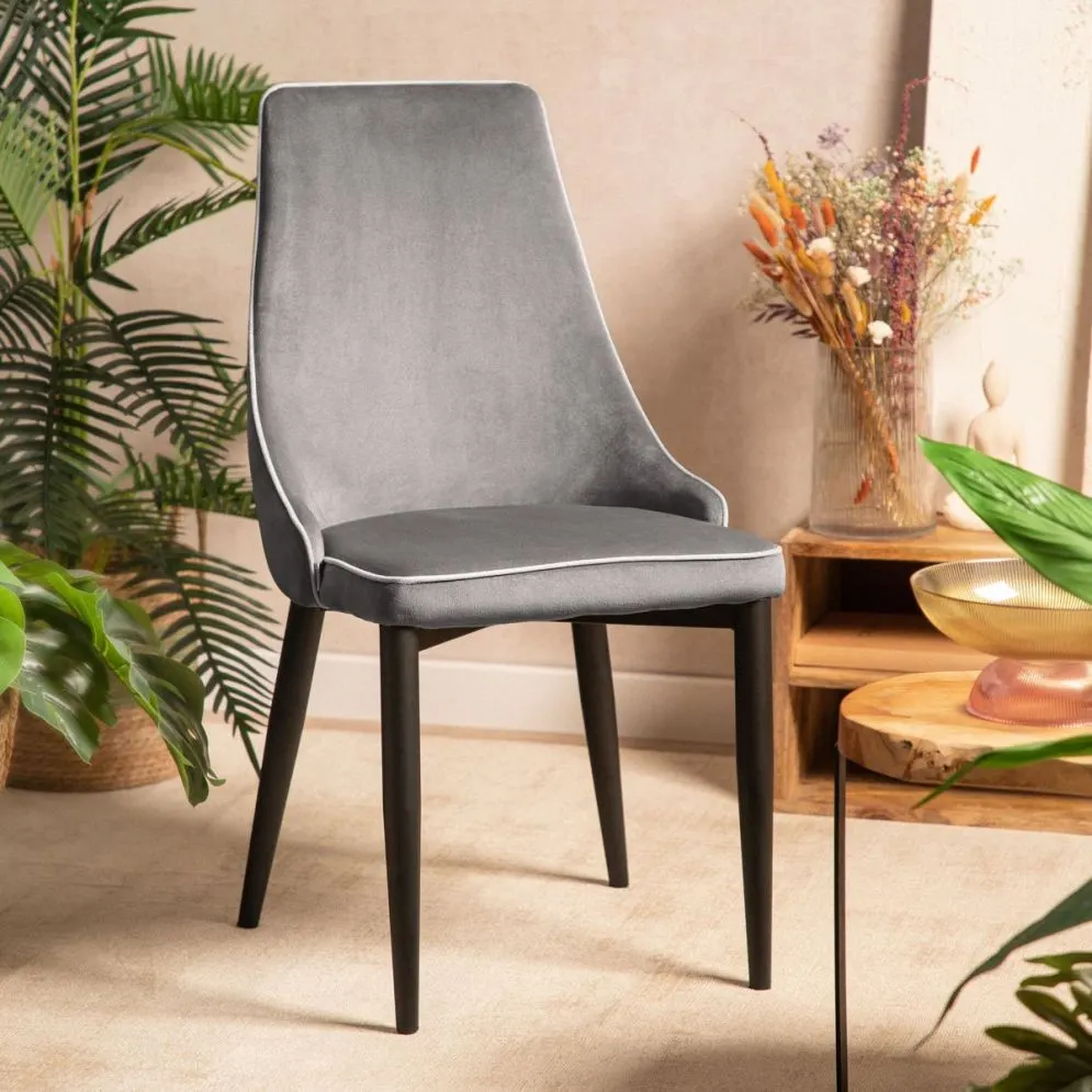 Krzesło tapicerowane LOUIS RIBBON szare z białą lamówką| MIRAT styl LOFT