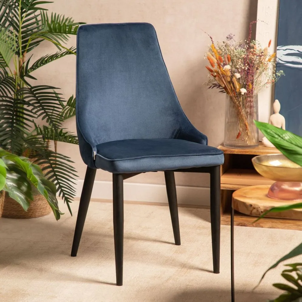 Krzesło welurowe LOUIS RIBBON niebieski z białą lamówką| MIRAT styl LOFT