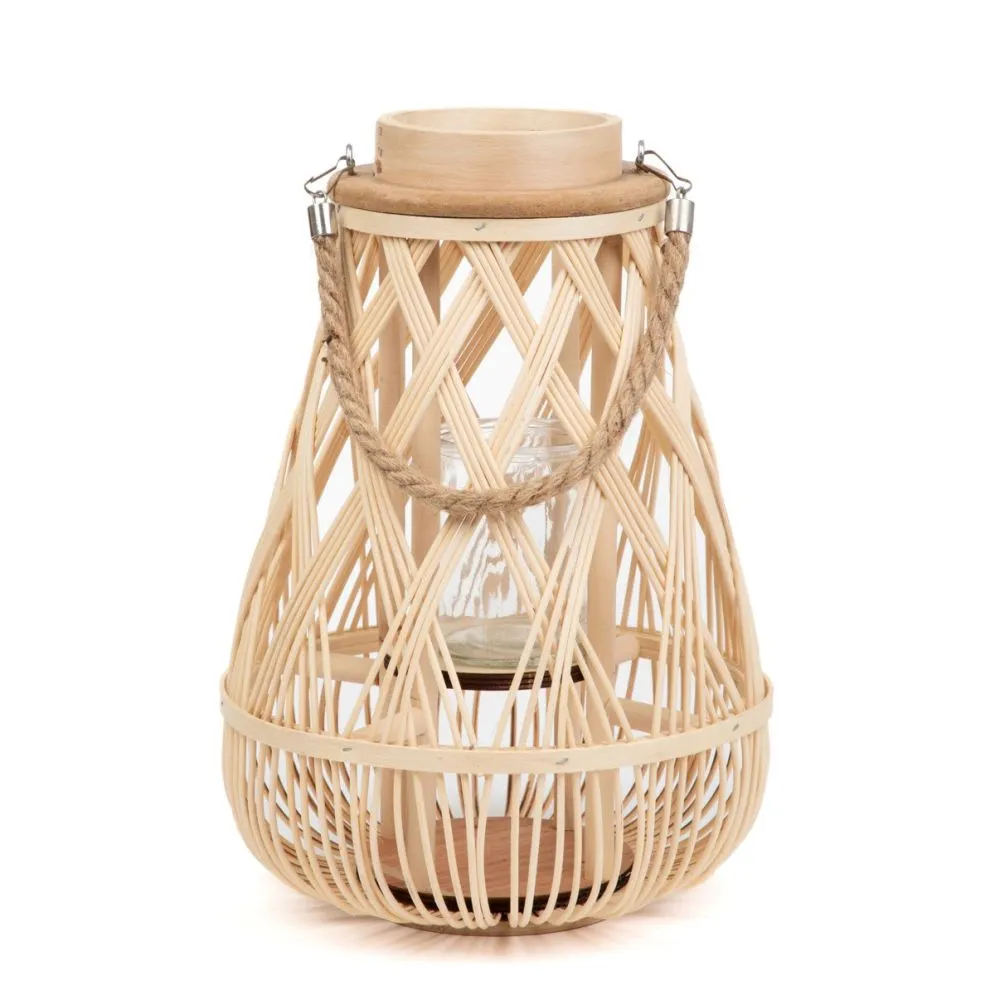 Lampion RADIANT pleciony z pojemnikiem na świece naturalny 35 cm | MIRAT
