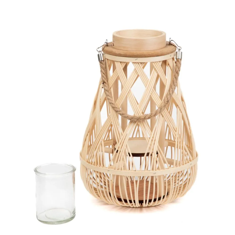 Lampion RADIANT pleciony z pojemnikiem na świece naturalny 35 cm | MIRAT