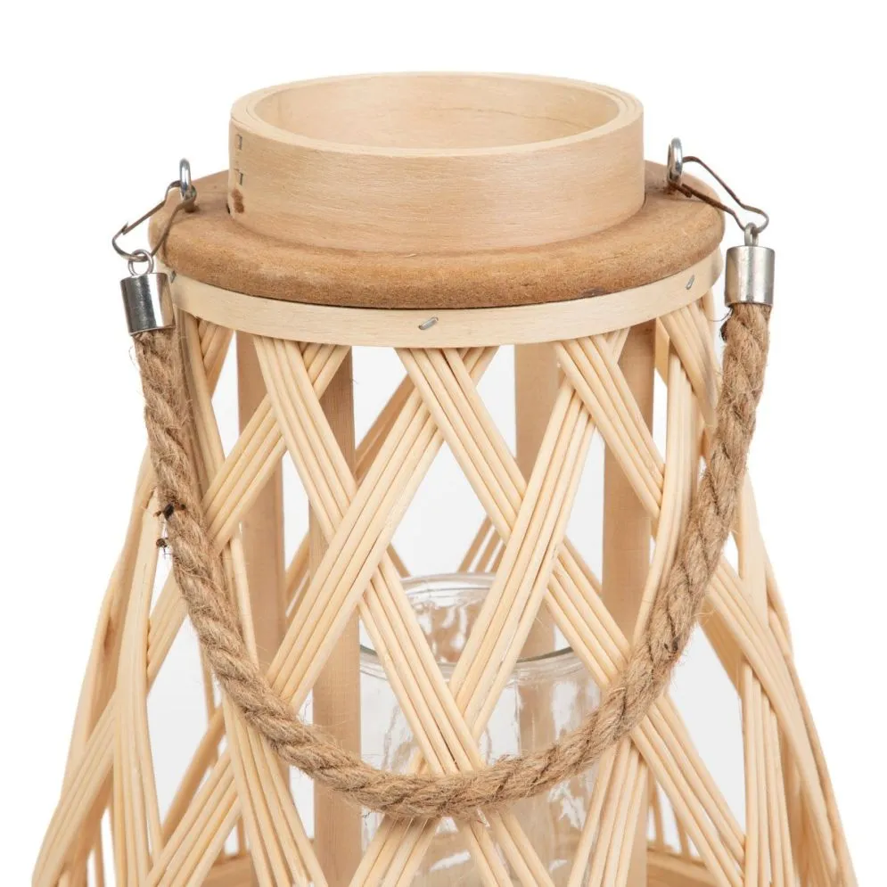 Lampion RADIANT pleciony z pojemnikiem na świece naturalny 35 cm | MIRAT