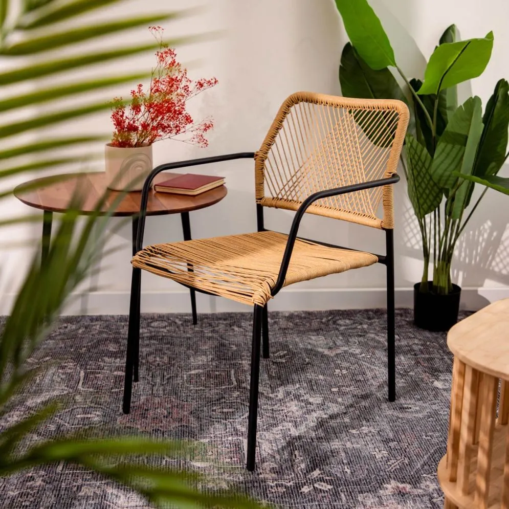 Krzesło plecione sznurkiem SOBREME czarne | MIRAT styl LOFT