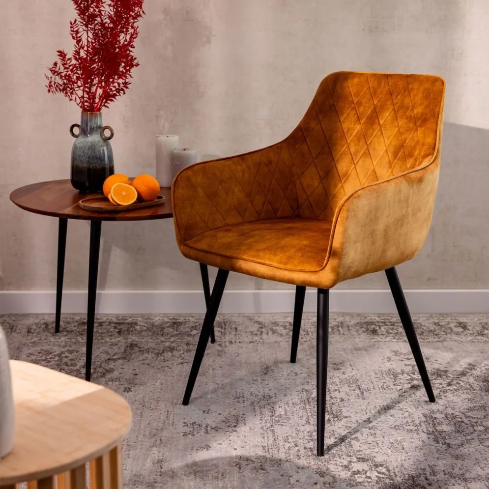 Krzesło tapicerowane SATORI musztardowe z przeszyciami | MIRAT styl LOFT