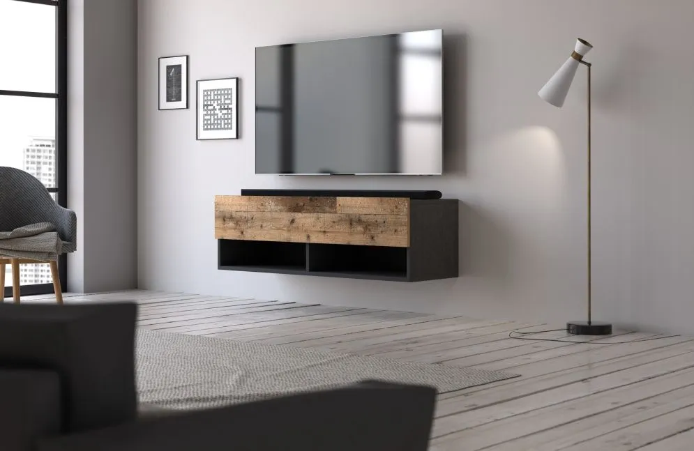 Szafka RTV DERBY 100cm grafit matera/dąb old style do salonu | sklep MIRAT styl LOFT, SKANDYNAWSKI