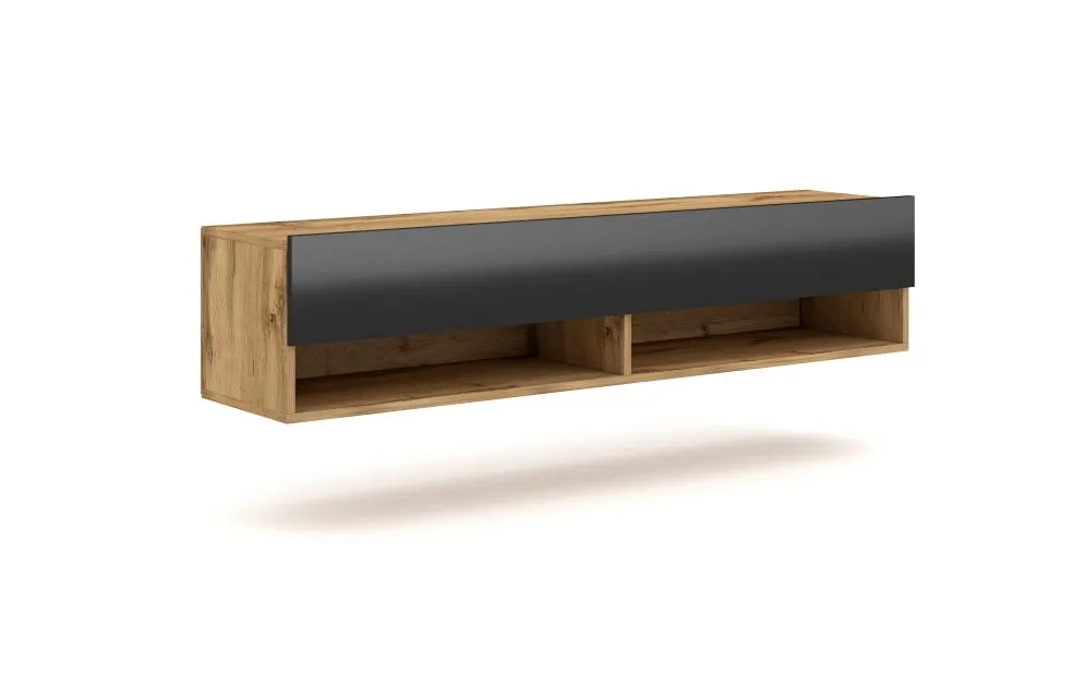Szafka RTV DERBY 140cm dąb wotan/czarny połysk laminowana | sklep MIRAT styl LOFT, SKANDYNAWSKI