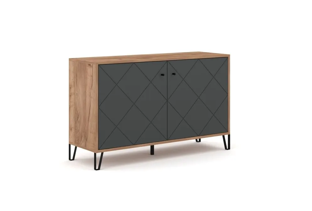 Komoda BILBAO 2D dąb craft tobacco/grafit mat dwudrzwiowa | sklep MIRAT styl LOFT, RYFLOWANY kolekcja BILBAO