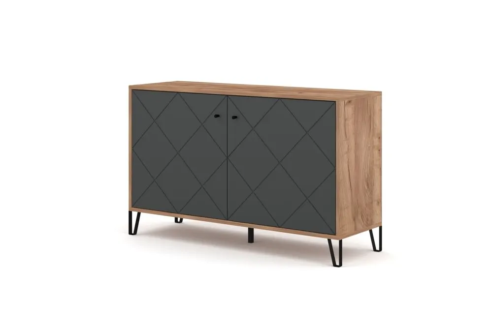 Komoda BILBAO 2D dąb craft tobacco/grafit mat dwudrzwiowa | sklep MIRAT styl LOFT, RYFLOWANY kolekcja BILBAO
