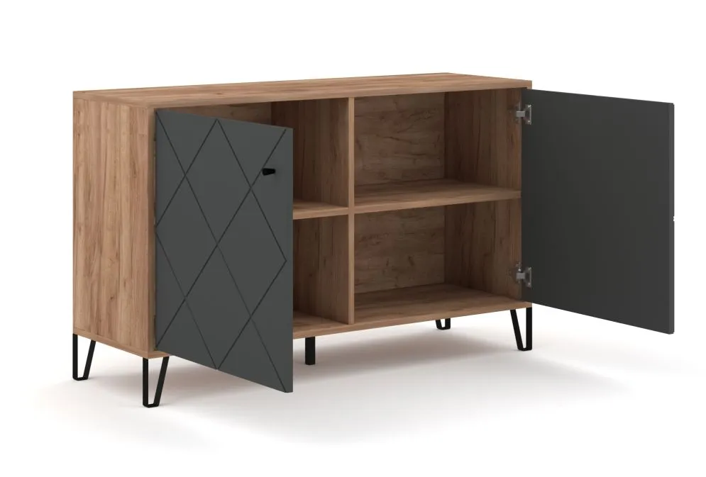 Komoda BILBAO 1D/3S dąb craft tobacco/grafit mat jednodrzwiowa | sklep MIRAT styl LOFT, RYFLOWANY kolekcja BILBAO