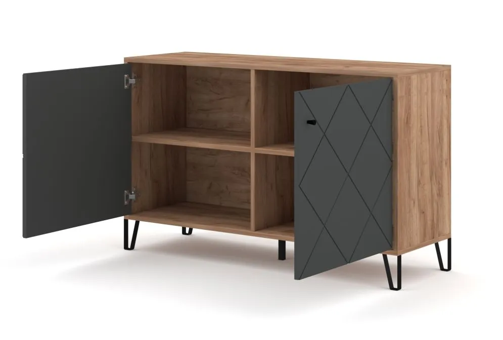 Komoda BILBAO 1D/3S dąb craft tobacco/grafit mat jednodrzwiowa | sklep MIRAT styl LOFT, RYFLOWANY kolekcja BILBAO