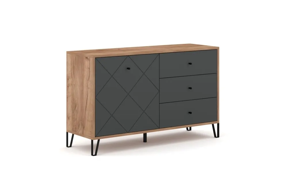 Komoda BILBAO 1D/3S dąb craft tobacco/grafit mat jednodrzwiowa | sklep MIRAT styl LOFT, RYFLOWANY kolekcja BILBAO