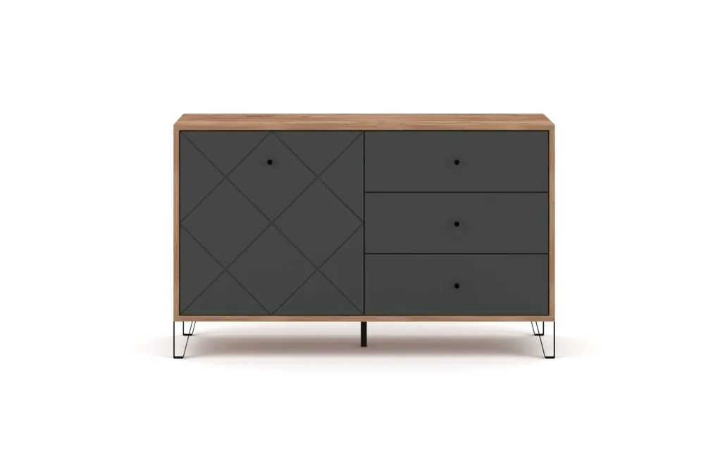 Komoda BILBAO 1D/3S dąb craft tobacco/grafit mat jednodrzwiowa | sklep MIRAT styl LOFT, RYFLOWANY kolekcja BILBAO
