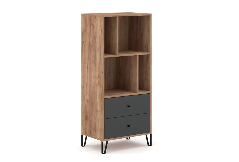 Regał BILBAO 2S dąb craft tobacco/grafit mat z szufladami | sklep MIRAT styl LOFT kolekcja BILBAO