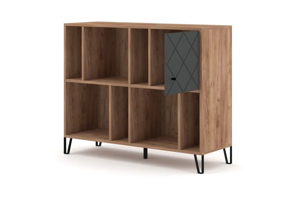 Regał BILBAO 1D dąb craft tobacco/grafit mat szeroki | sklep MIRAT styl LOFT, RYFLOWANY kolekcja BILBAO