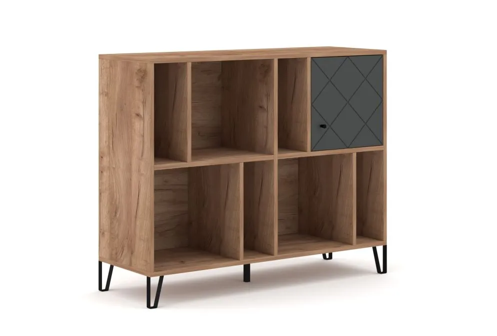 Regał BILBAO 1D dąb craft tobacco/grafit mat szeroki | sklep MIRAT styl LOFT, RYFLOWANY kolekcja BILBAO