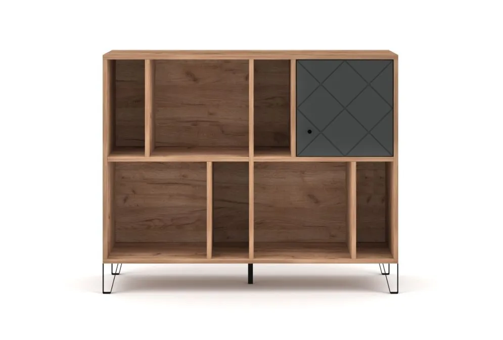 Regał BILBAO 1D dąb craft tobacco/grafit mat szeroki | sklep MIRAT styl LOFT, RYFLOWANY kolekcja BILBAO