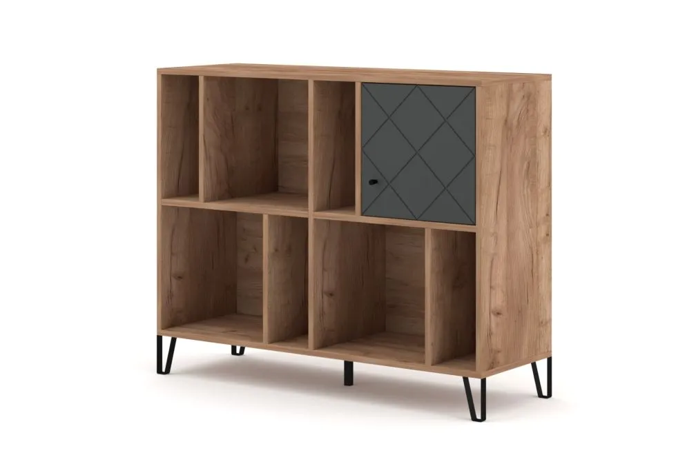 Regał BILBAO 1D dąb craft tobacco/grafit mat szeroki | sklep MIRAT styl LOFT, RYFLOWANY kolekcja BILBAO