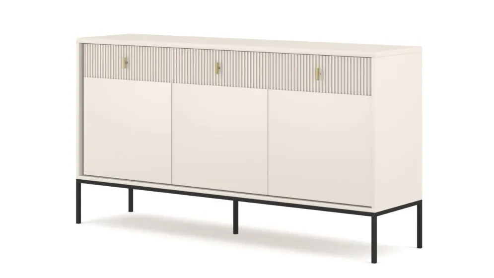 Komoda MAGGIORE 3D3S 154 kaszmir mat/czarna ryflowane fronty I sklep meblowy MIRAT. styl GLAMOUR, RYFLOWANY kolekcja MAGGIORE