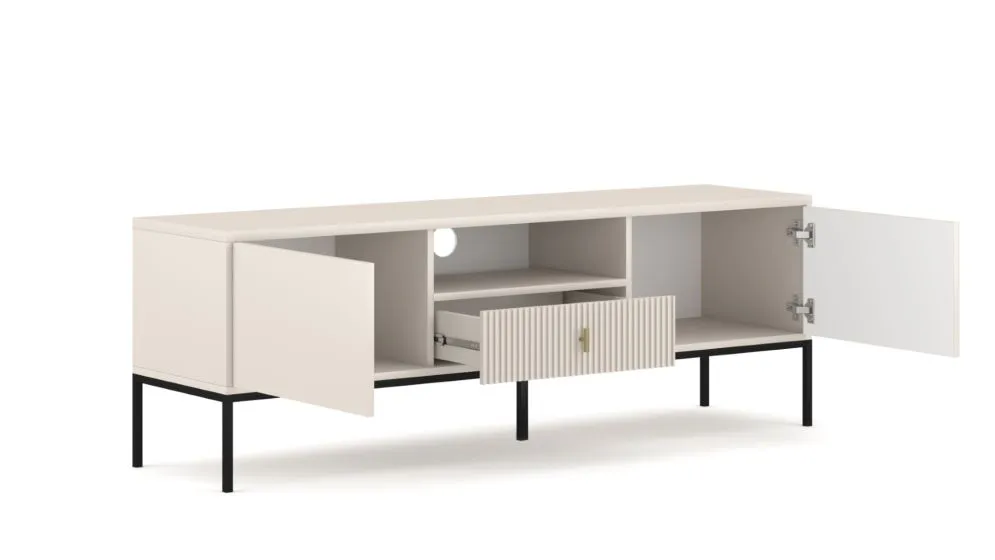 Szafka RTV MAGGIORE 154 kaszmir mat/czarna glamour I sklep meblowy MIRAT. styl GLAMOUR, LOFT, RYFLOWANY kolekcja MAGGIORE