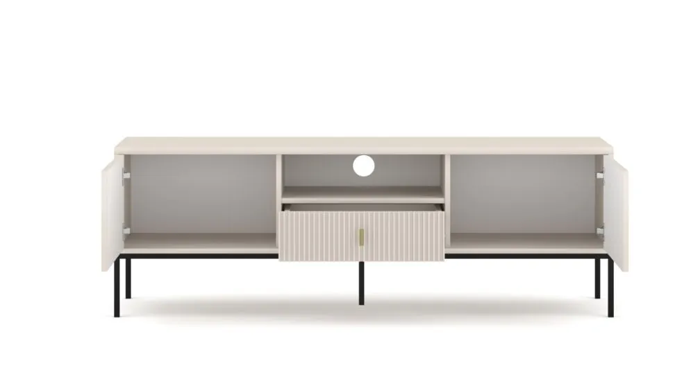 Szafka RTV MAGGIORE 154 kaszmir mat/czarna glamour I sklep meblowy MIRAT. styl GLAMOUR, LOFT, RYFLOWANY kolekcja MAGGIORE