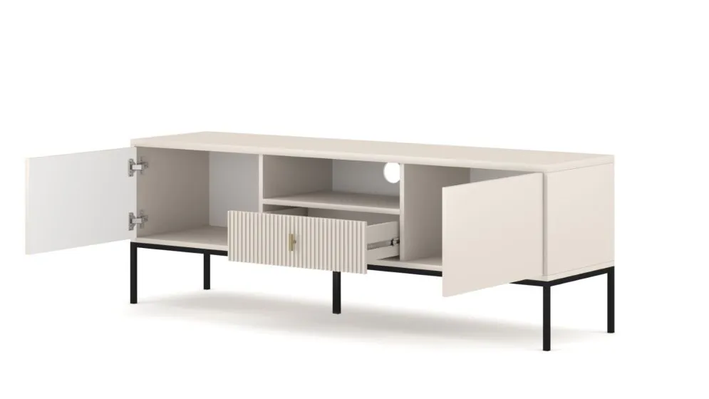 Szafka RTV MAGGIORE 154 kaszmir mat/czarna glamour I sklep meblowy MIRAT. styl GLAMOUR, LOFT, RYFLOWANY kolekcja MAGGIORE