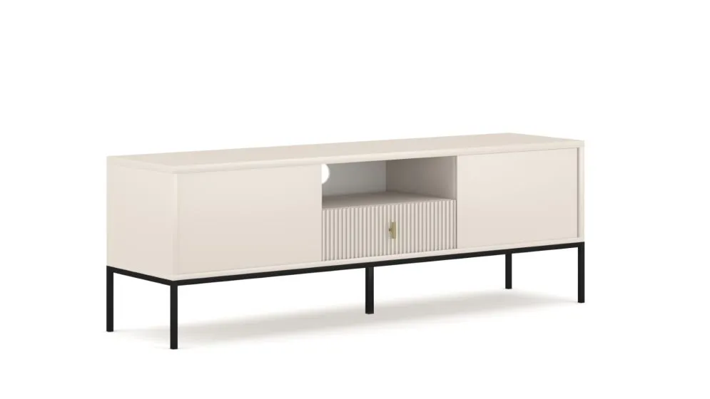 Szafka RTV MAGGIORE 154 kaszmir mat/czarna glamour I sklep meblowy MIRAT. styl GLAMOUR, LOFT, RYFLOWANY kolekcja MAGGIORE