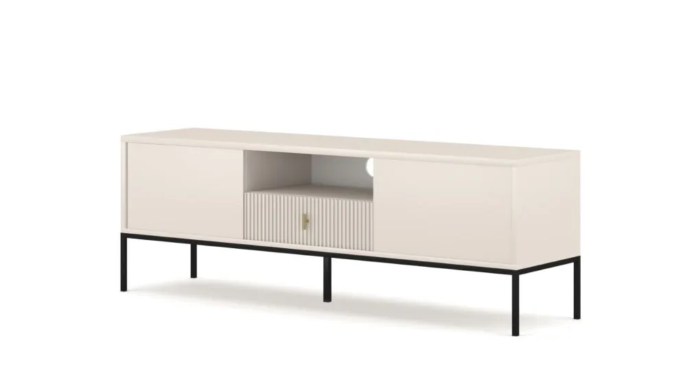 Szafka RTV MAGGIORE 154 kaszmir mat/czarna glamour I sklep meblowy MIRAT. styl GLAMOUR, LOFT, RYFLOWANY kolekcja MAGGIORE