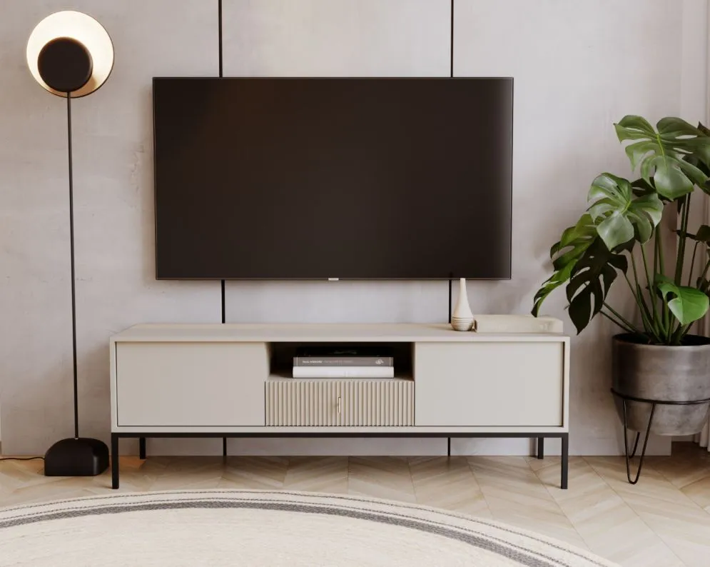 Szafka RTV MAGGIORE 154 kaszmir mat/czarna glamour I sklep meblowy MIRAT. styl GLAMOUR, LOFT, RYFLOWANY kolekcja MAGGIORE