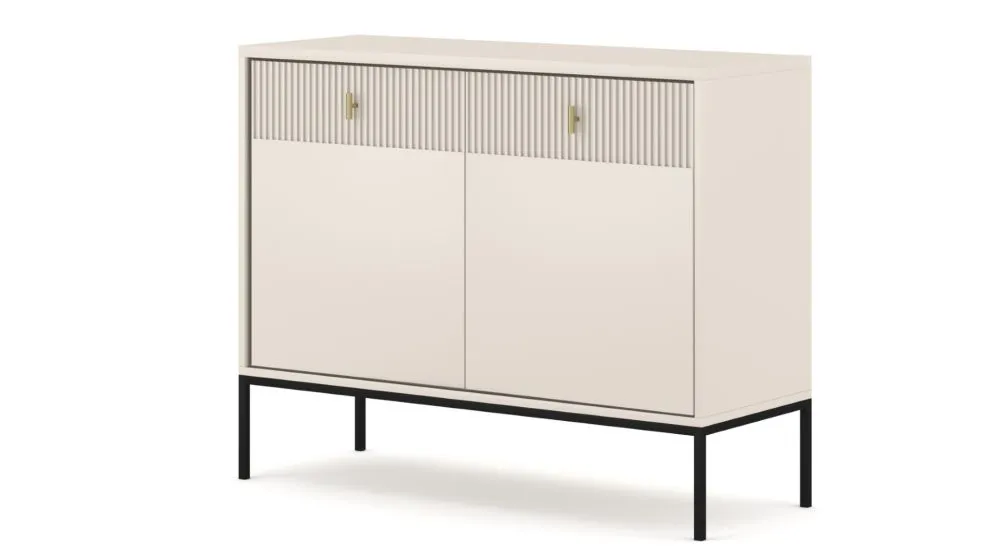 Komoda MAGGIORE 2D2S 104 kaszmir mat/czarna ryflowane fronty I sklep meblowy MIRAT. styl GLAMOUR, RYFLOWANY kolekcja MAGGIORE