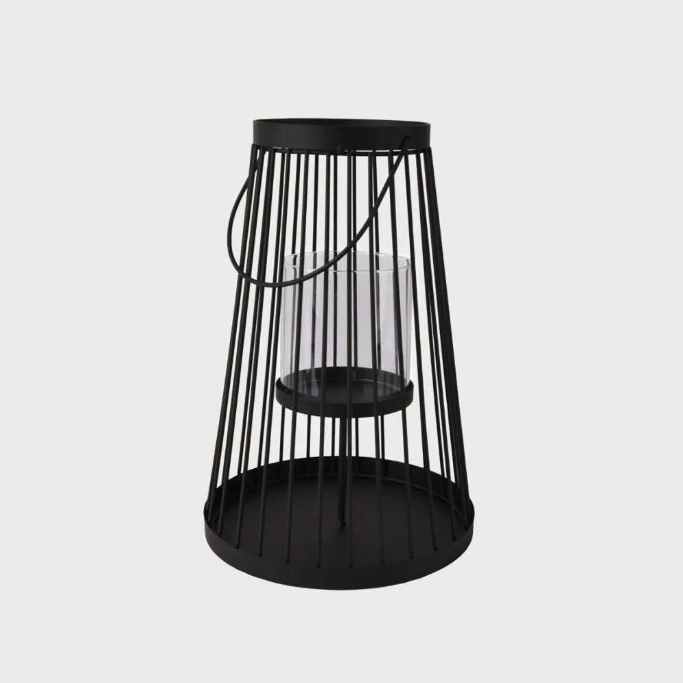 Lampion VERANO metalowa niska czarna 20x30 cm | MIRAT