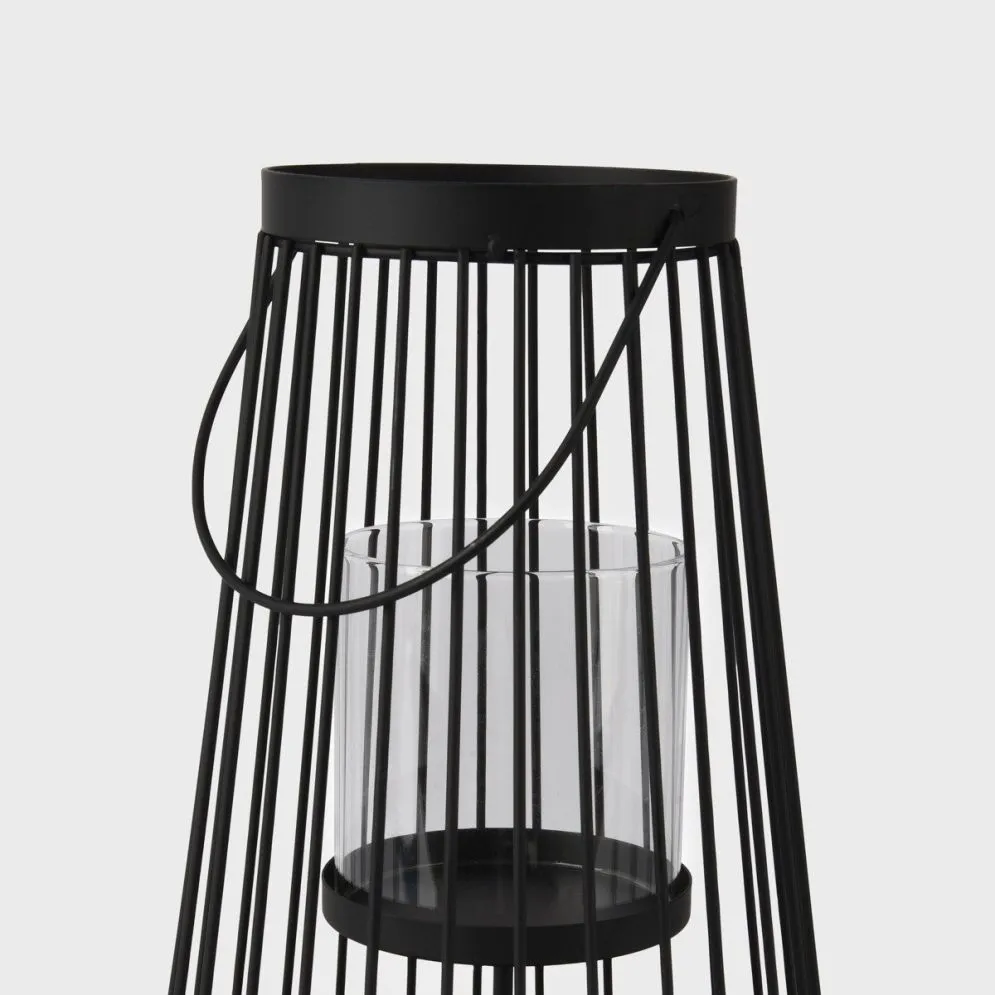 Lampion VERANO metalowa niska czarna 20x30 cm | MIRAT