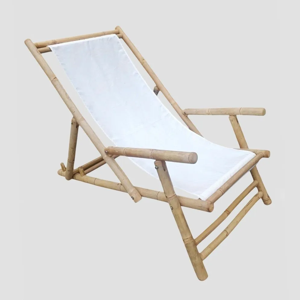 Leżak bambusowy MARE z podłokietnikami 139x60x11cm biały |MIRAT