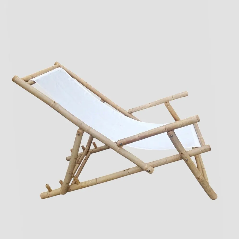 Leżak bambusowy MARE z podłokietnikami 139x60x11cm biały |MIRAT