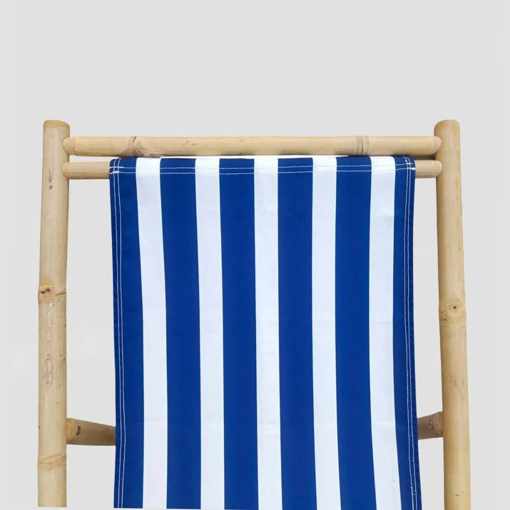 Leżak bambusowy MARE z podłokietnikami w biało niebieskie paski 139x60x11cm biały |MIRAT
