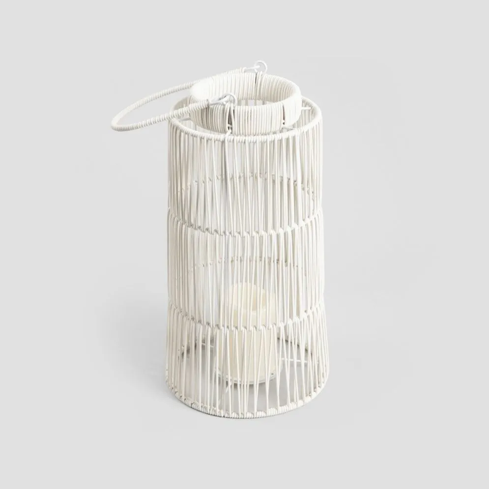 Lampion MODERN HAMPTONS ogrodowy ze świecą LED biały 20.5x38 cm | MIRAT