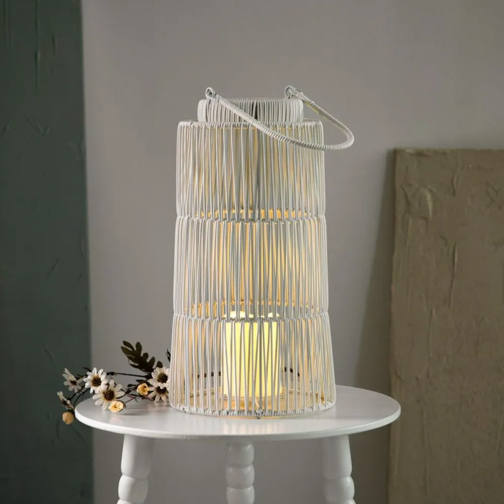 Lampion MODERN HAMPTONS ogrodowy ze świecą LED biały 20.5x38 cm | MIRAT