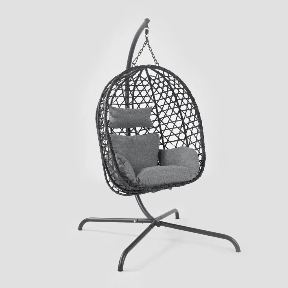 Huśtawka NIDO na metalowym stelażu 104x106x184 cm typu kokon czarny | MIRAT