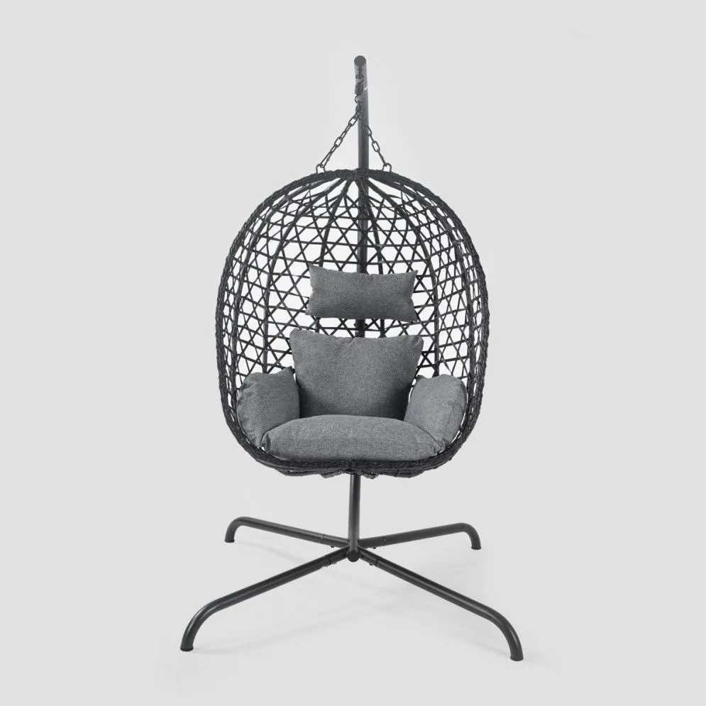 Huśtawka NIDO na metalowym stelażu 104x106x184 cm typu kokon czarny | MIRAT