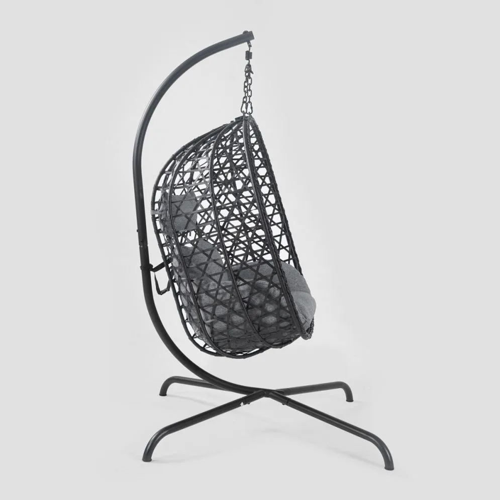 Huśtawka NIDO na metalowym stelażu 104x106x184 cm typu kokon czarny | MIRAT
