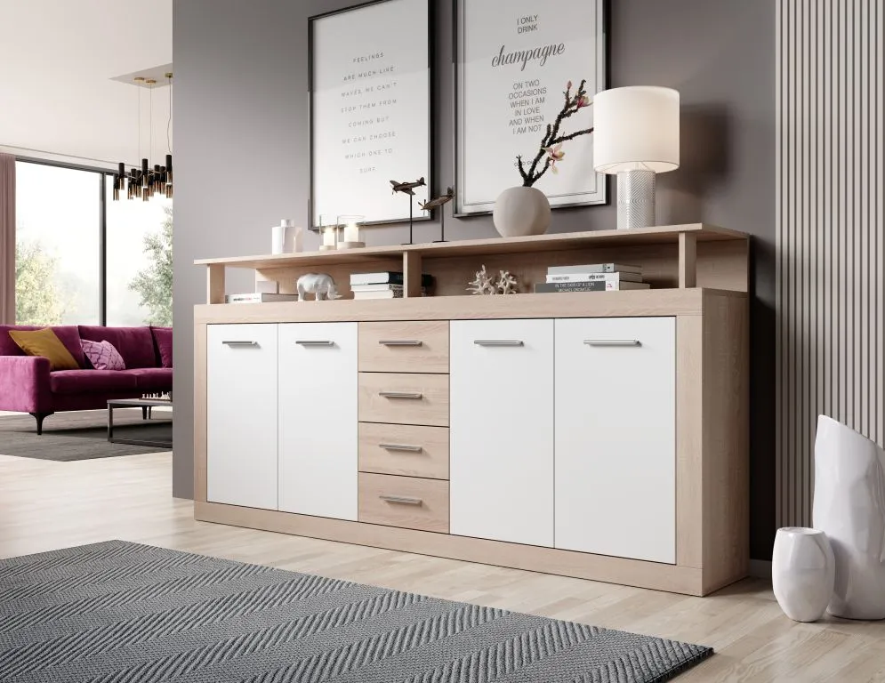 Komoda LUNA XXL 4D4S 190cm dąb sonoma/biała | sklep MIRAT styl SKANDYNAWSKI kolekcja WM-LUNA