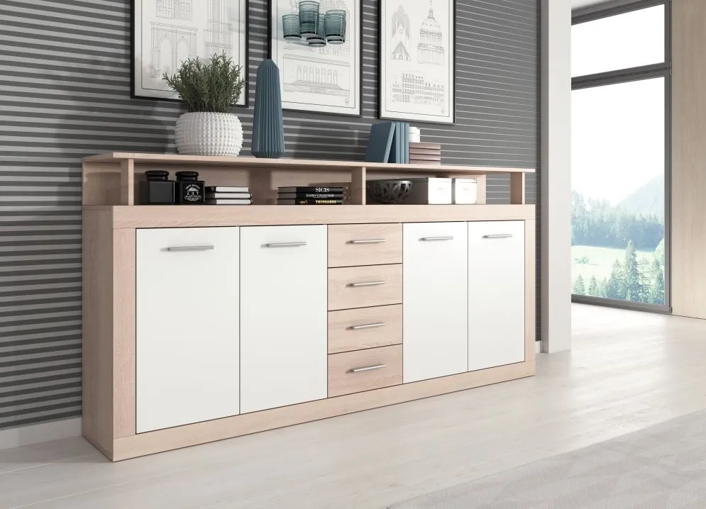 Komoda LUNA XXL 4D4S 190cm dąb sonoma/biała | sklep MIRAT styl SKANDYNAWSKI kolekcja WM-LUNA